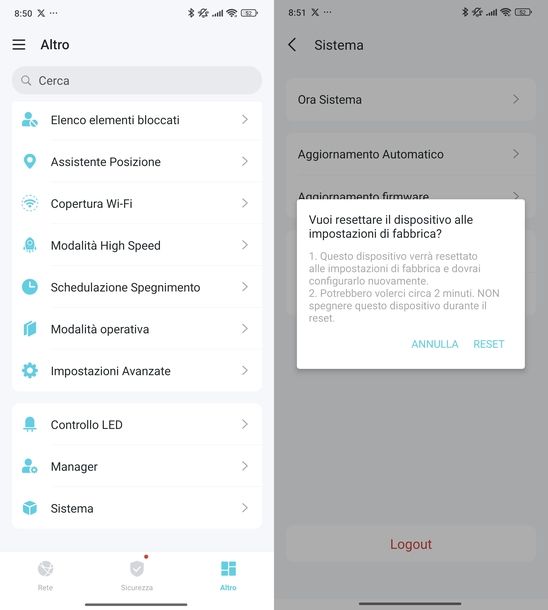 Resettare TP-Link extender app