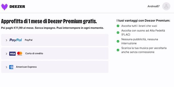 Avere Deezer Premium gratis