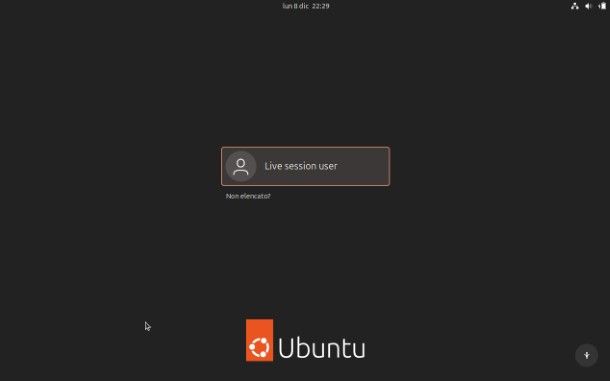 Schermata di accesso Ubuntu