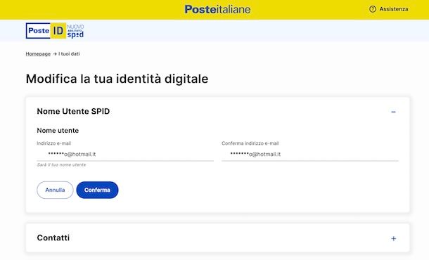 Cambiare email PosteID