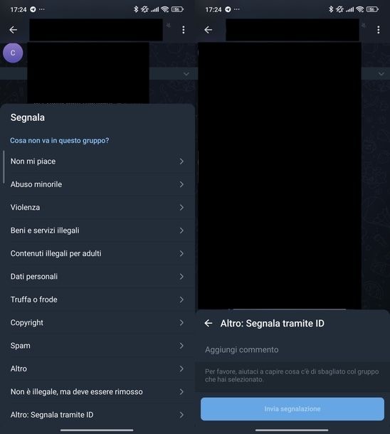 Segnalare gruppo Telegram Android