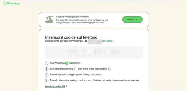 accedere a WhatsApp senza QR Code