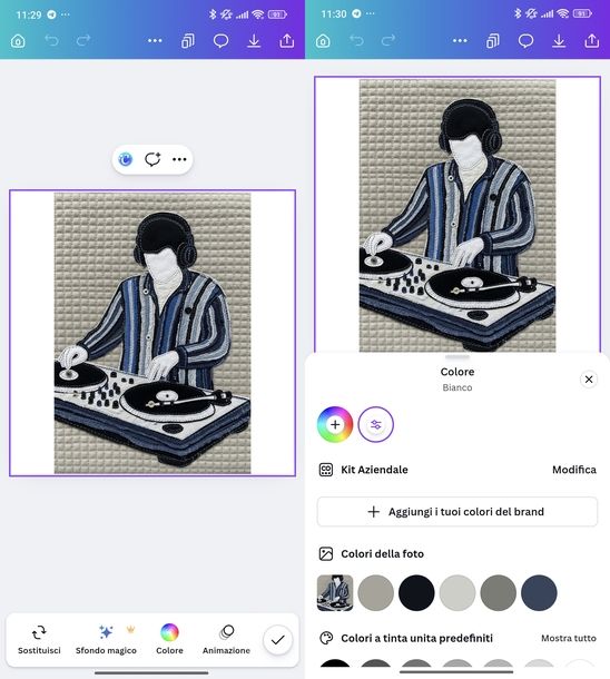 Mettere sfondo colorato Canva Android