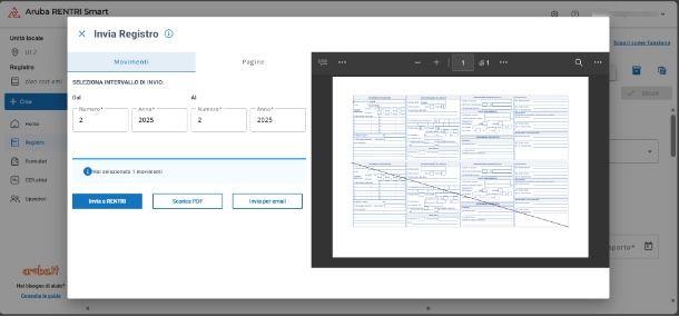 Invio di un movimento di carico e scarico