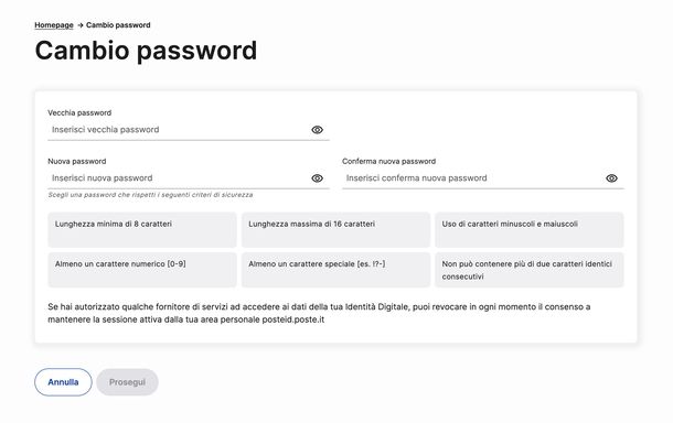 Cambiare password SPID Poste