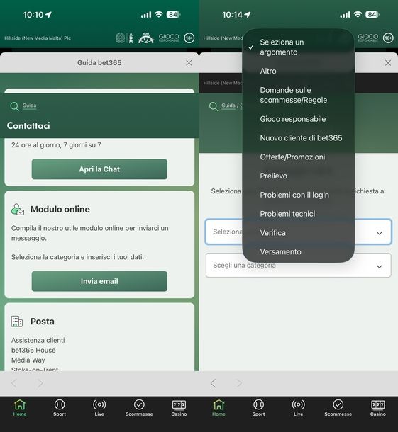 Contattare bet365 email iOS