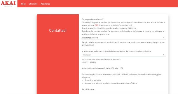 pagina Web assistenza ufficiale Akai