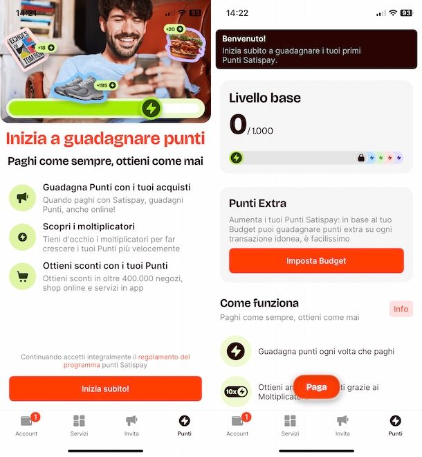 Attivare punti Satispay