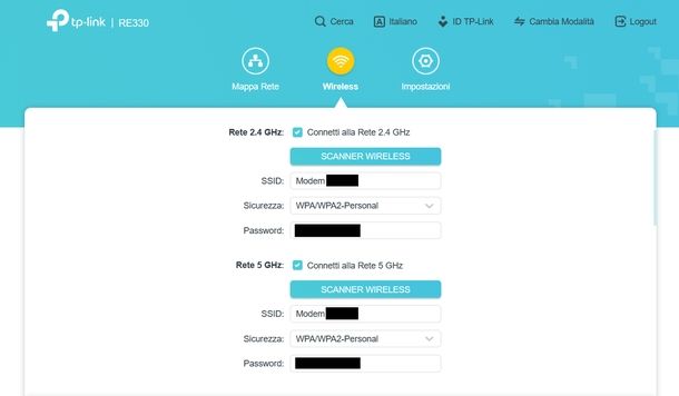 Resettare password Wi Fi range extender TP-Link Web