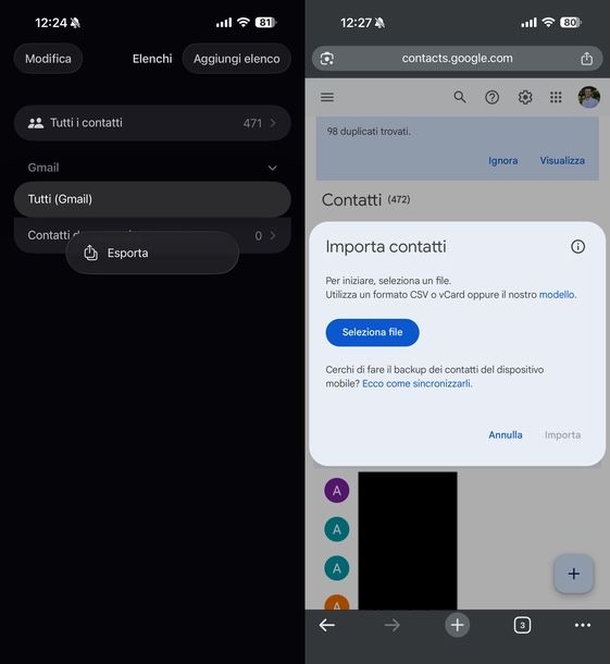 Sincronizzare vecchi contatti iPhone con Gmail