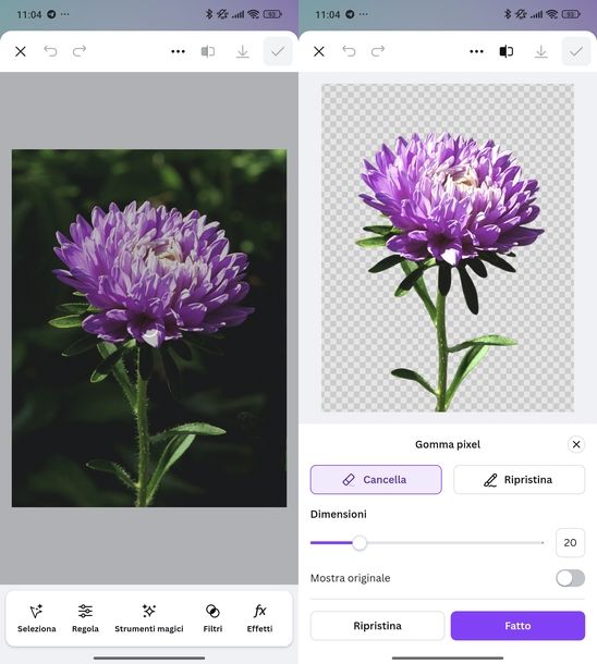 Mettere sfondo trasparente Canva Android
