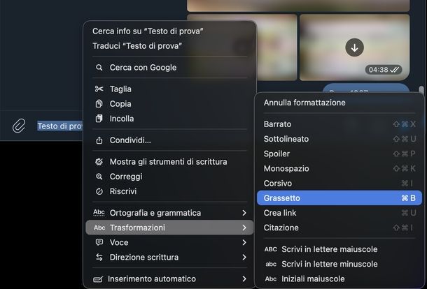 Scrivere in grassetto su Telegram macOS