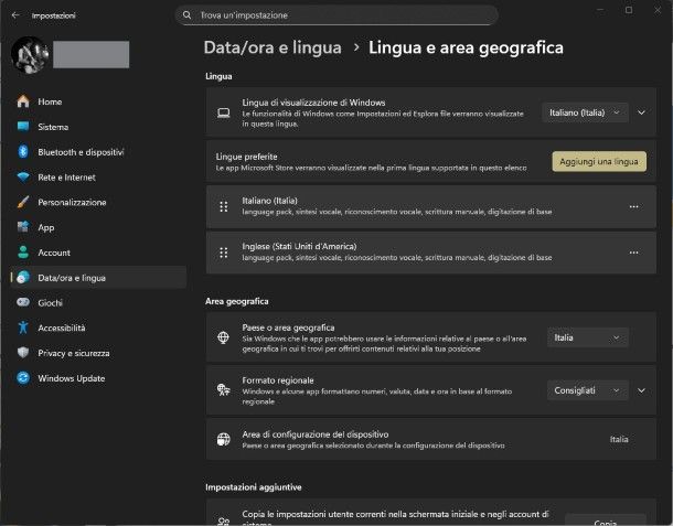 Tastiera Windows su Impostazioni