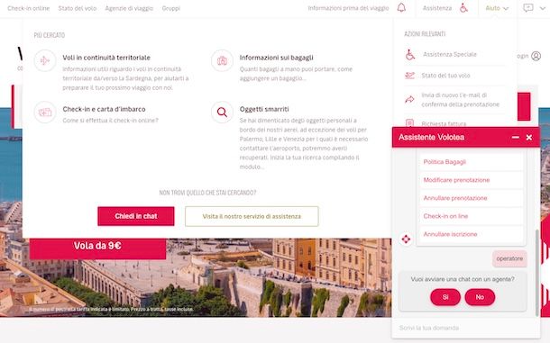 Come contattare Volotea in chat