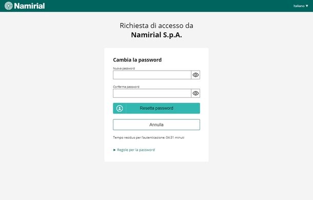 Cambiare password SPID Namirial