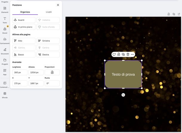 Mettere sfondo al testo Canva Web