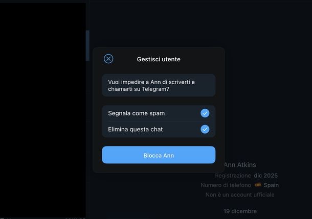 Segnalare persona Telegram macOS