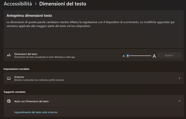 Ridimensionare schermo PC Windows 11