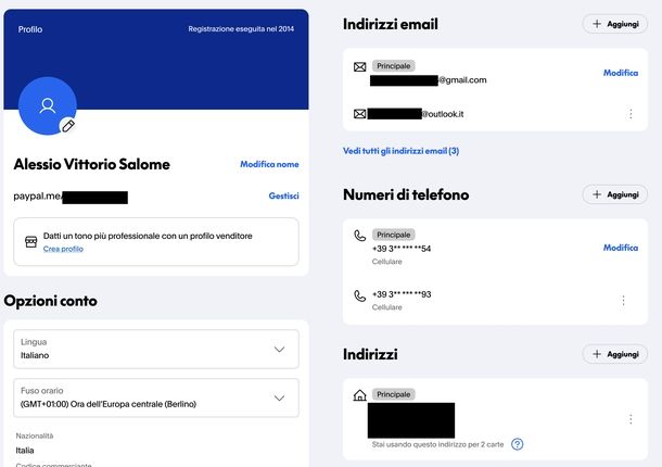 Verificare dati personali PayPal