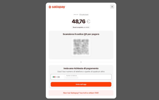 esempio di acquisto online con Satispay su sito Web