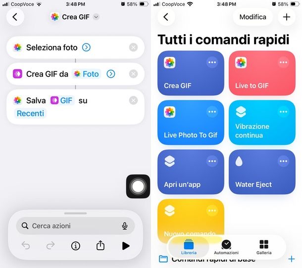 Comandi Rapidi creare GIF iPhone