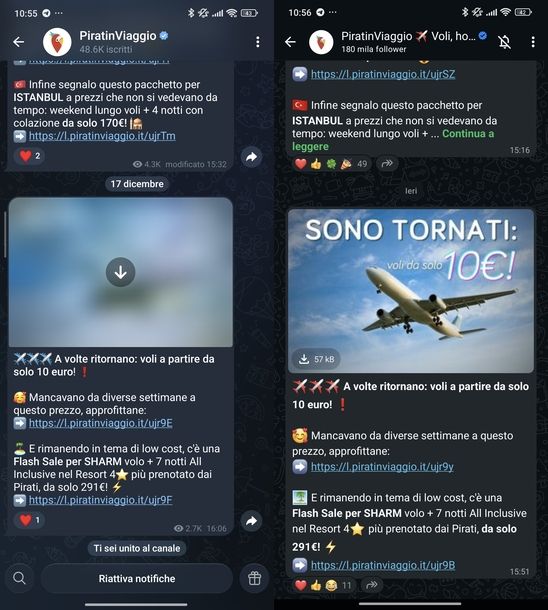 PiratinViaggio canali Telegram WhatsApp