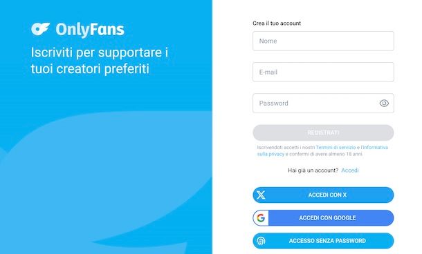 Creare account OnlyFans