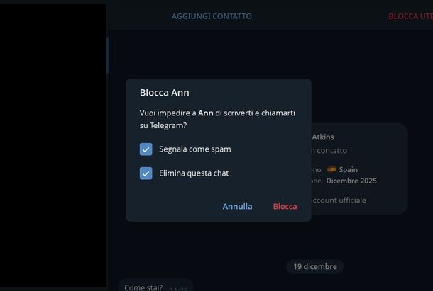 Segnalare persona Telegram Windows