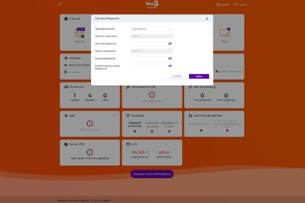 Modificare la password d&rsquo;accesso