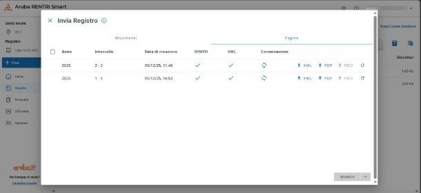 Invio di un movimento di carico e scarico