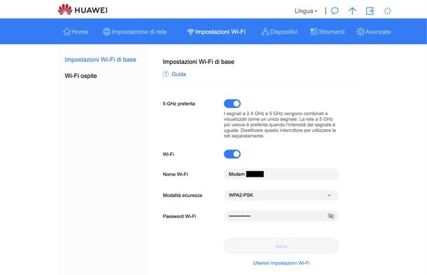Cambiare GHz del WiFi pannello amministrazione router