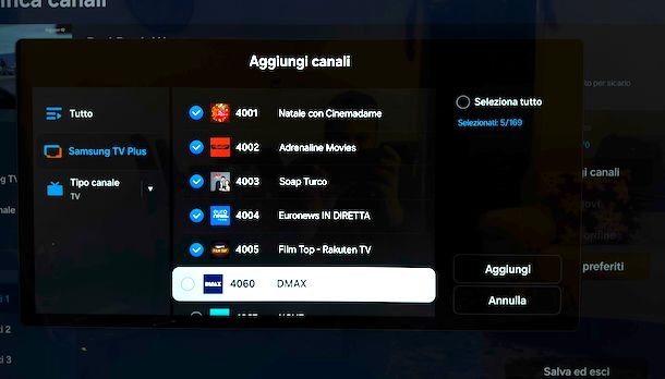 Creare lista canali preferiti Samsung TV Plus