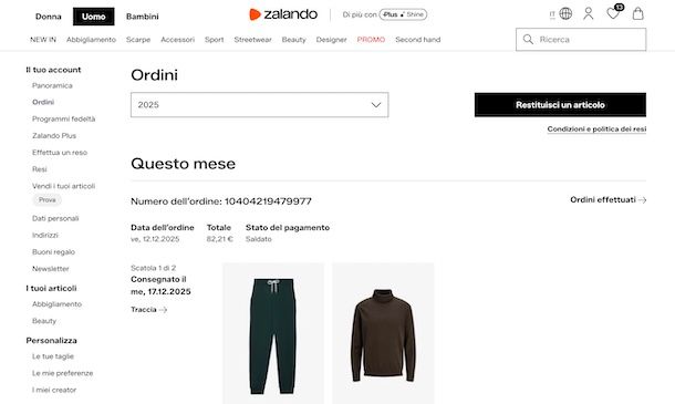 Tracciare pacco Zalando