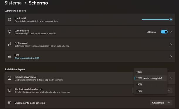 Ridimensionare schermo PC Windows 11
