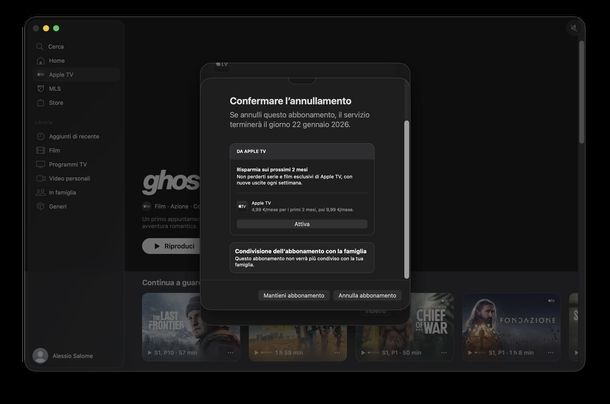 Disdire Apple TV da macOS