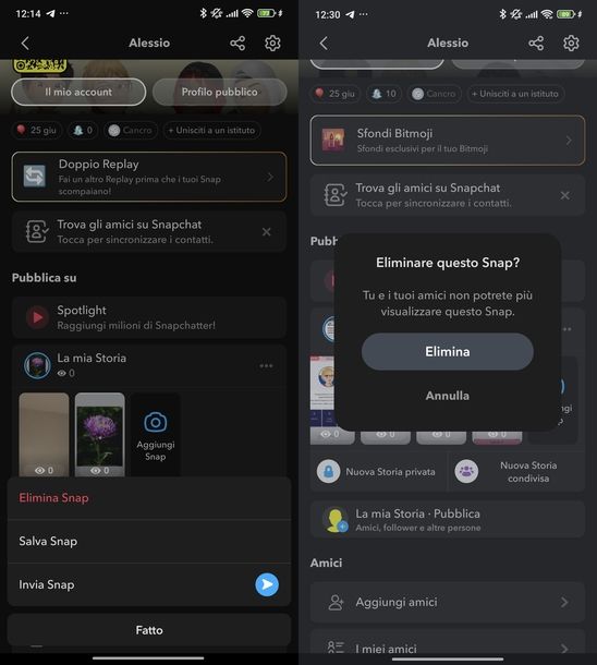 Eliminare Storia Snapchat Android