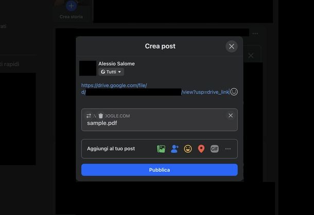 Caricare PDF profilo Facebook