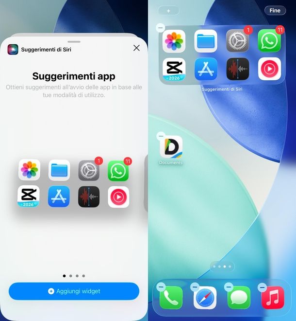 cartella suggerimenti applicazioni Siri