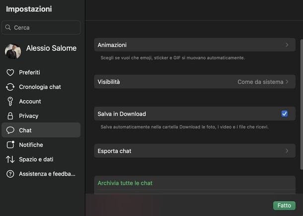 Salvare foto WhatsApp in Galleria macOS