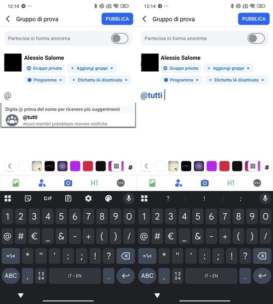 Menzionare tutti gruppo Facebook Android