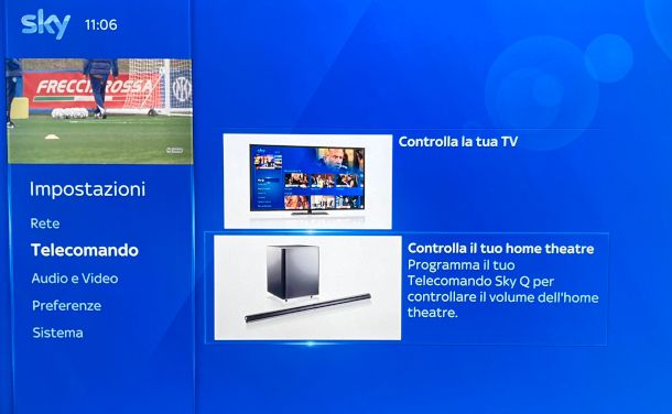 box configurazione telecomando Sky Q con home theatre