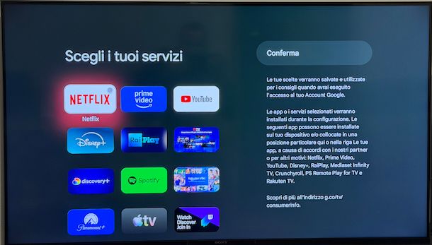 Impostare Google su TV Sony