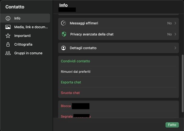 Aggiungere contatto ai preferiti WhatsApp macOS