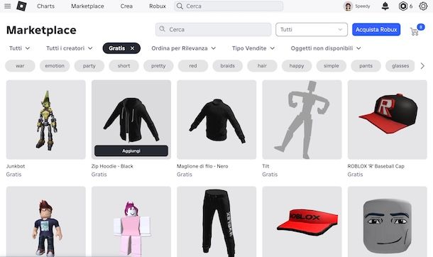 Oggetti gratis su Roblox