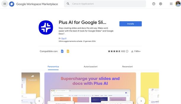 Plus AI estensione Google Presentazioni