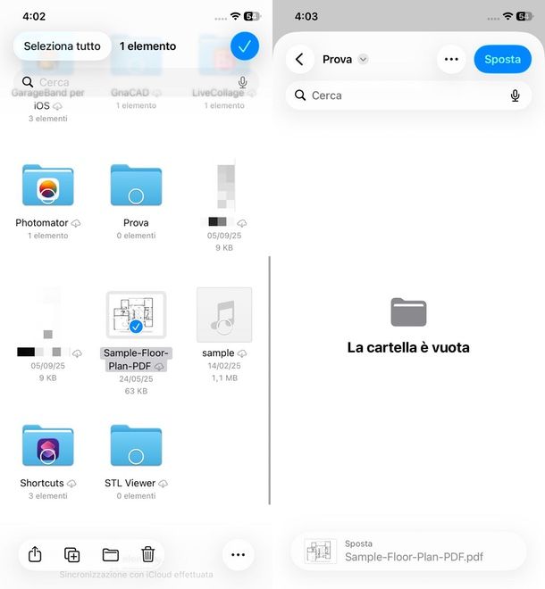 spostare elementi file iOS