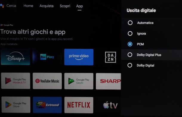 selezione tecnologia audio dal televisore