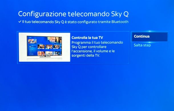 schermata di conferma avvenuta configurazione telecomando in Bluetooth