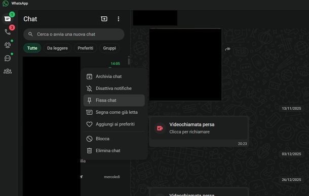 Fissare chat su WhatsApp Windows