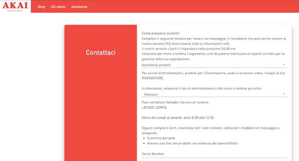 sito Web assistenza Akai